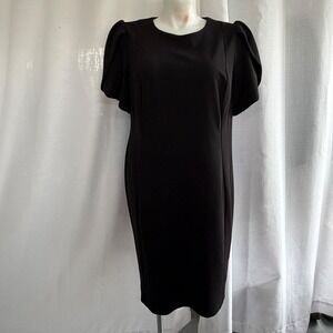 Calvin Klein Black Tulip Sleeve Sheath Dress Plus Size 18W Classic Professional